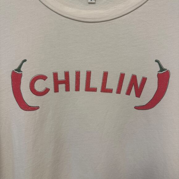 Mate the Label Cream Lightweight Organic Cotton 'Chillin' Red Chili Pepper Tee L - Picture 2 of 6